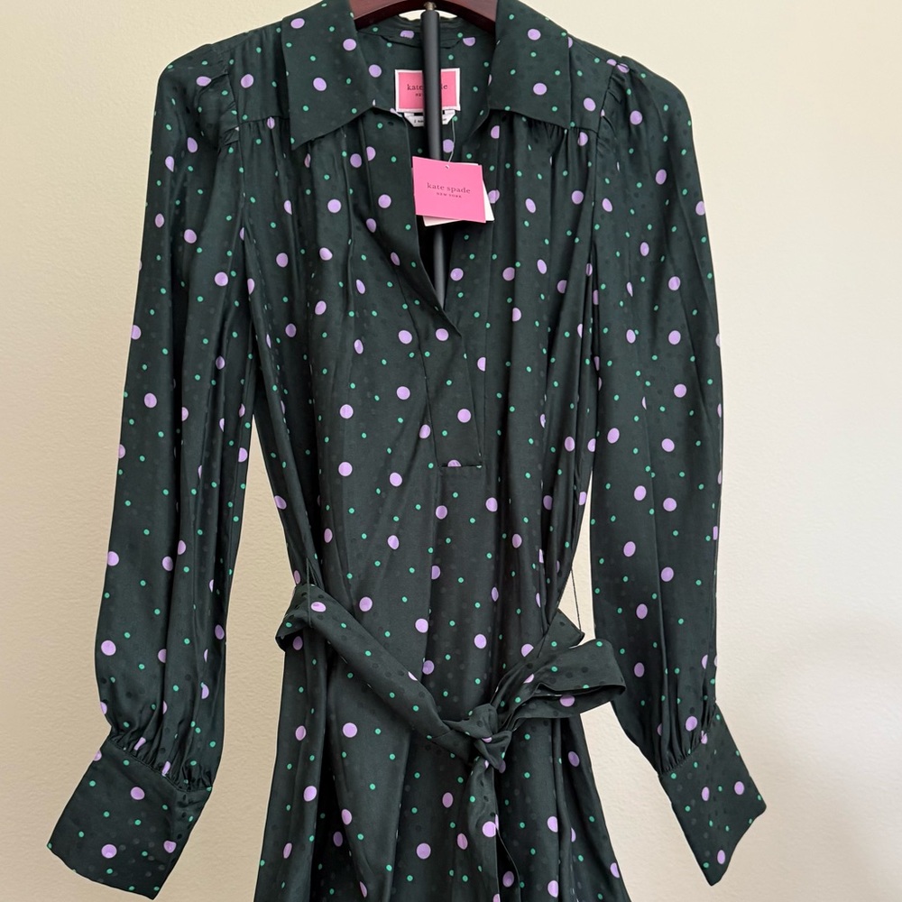 Kate Spade Green Notched Collar Mini Dress